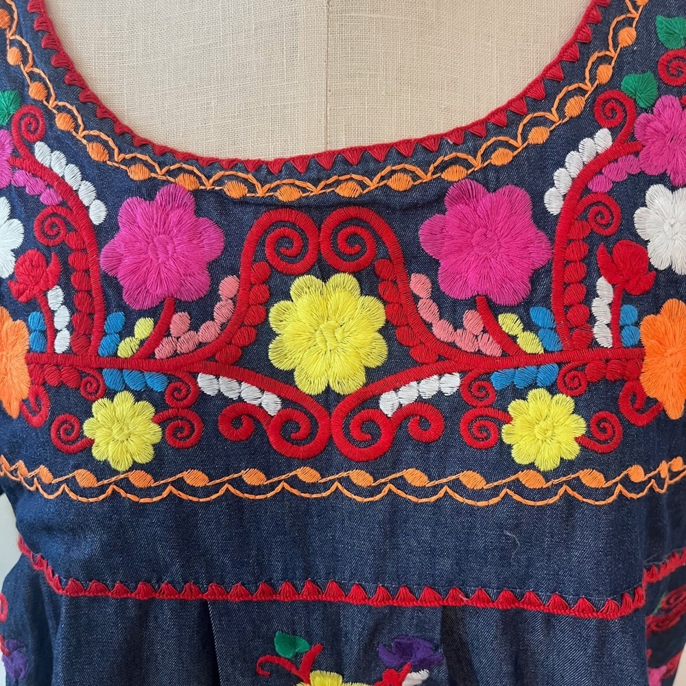 YZXDORWJ Mexican Inspired Embroidered Cotton Boho Dress Size XXL - Picture 6 of 9